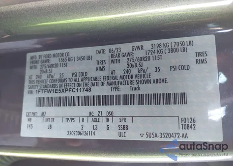 2023 Ford F-150 Xl из США, поврежденный, VIN 1FTFW1E5XPFC11748